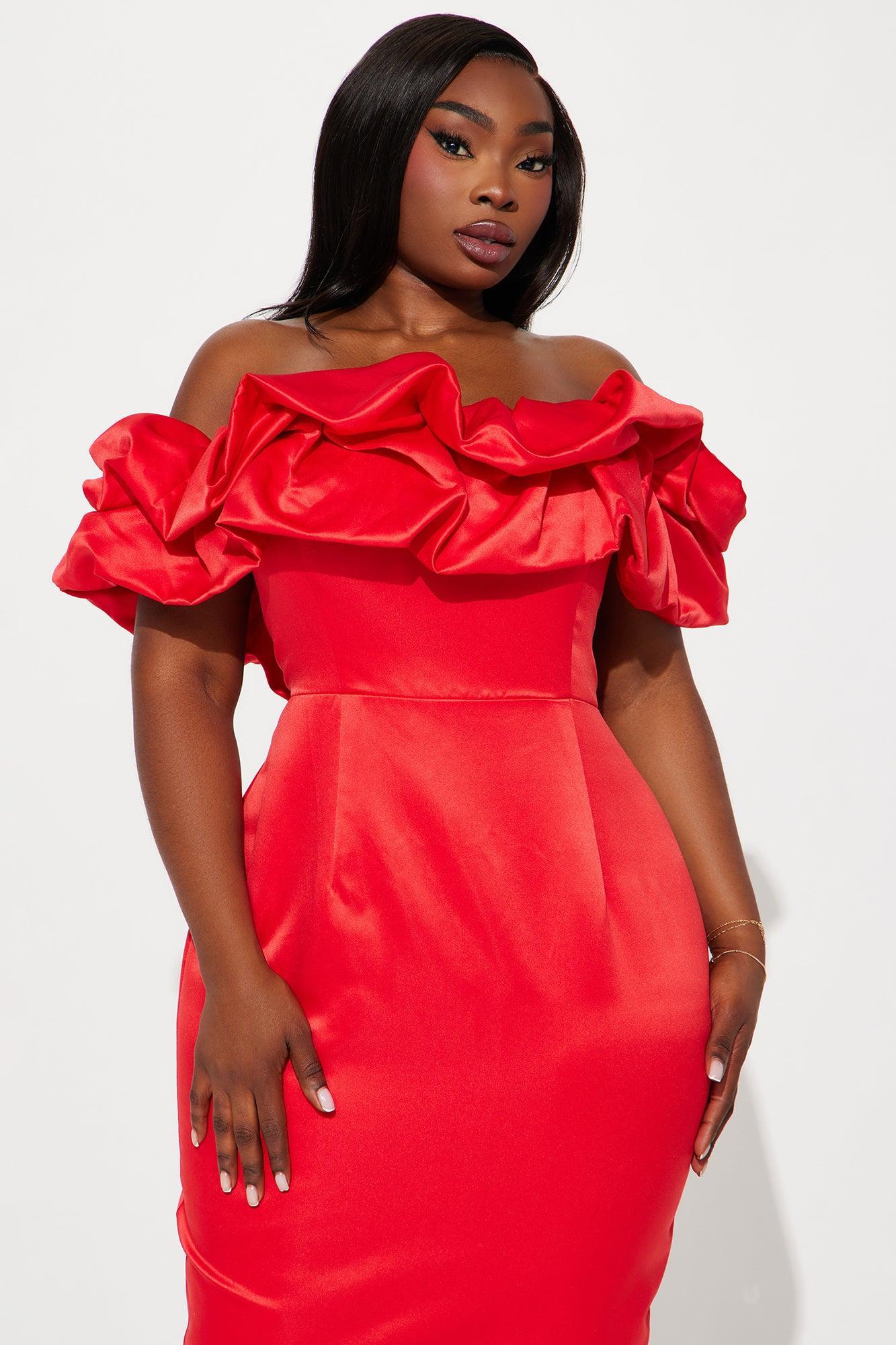 Sabrina Off Shoulder Midi Dress - Red Product Image