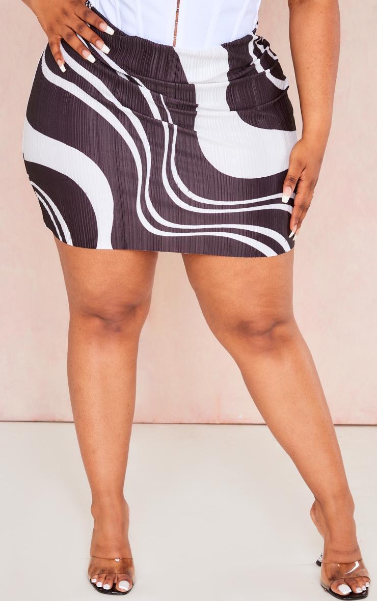 Plus Black Printed Plisse Micro Mini Skirt Product Image