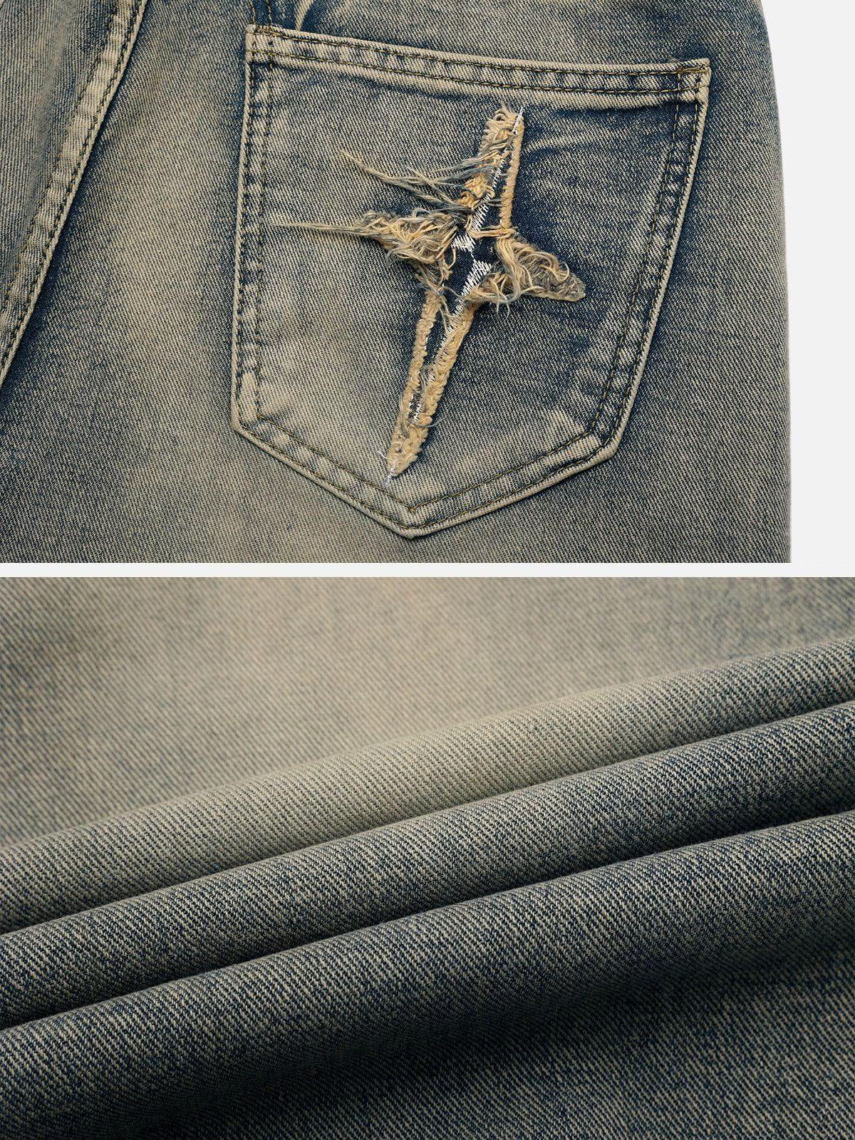 Aelfric Eden Star Embroidered Washed Straight Jeans Product Image