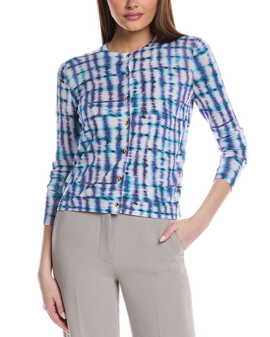 ST JOHN St. John Printed Fine Gauge Knit Cardigan In Blue Product Image