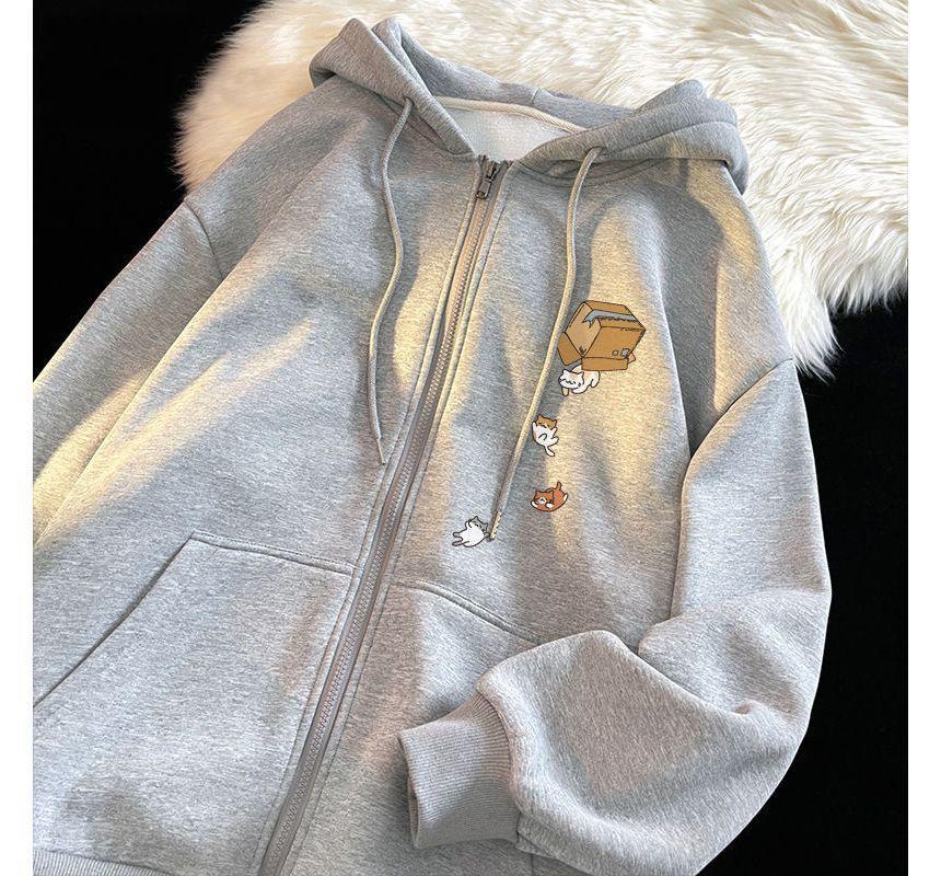 Small Cat Print Zip Hoodie Product Image