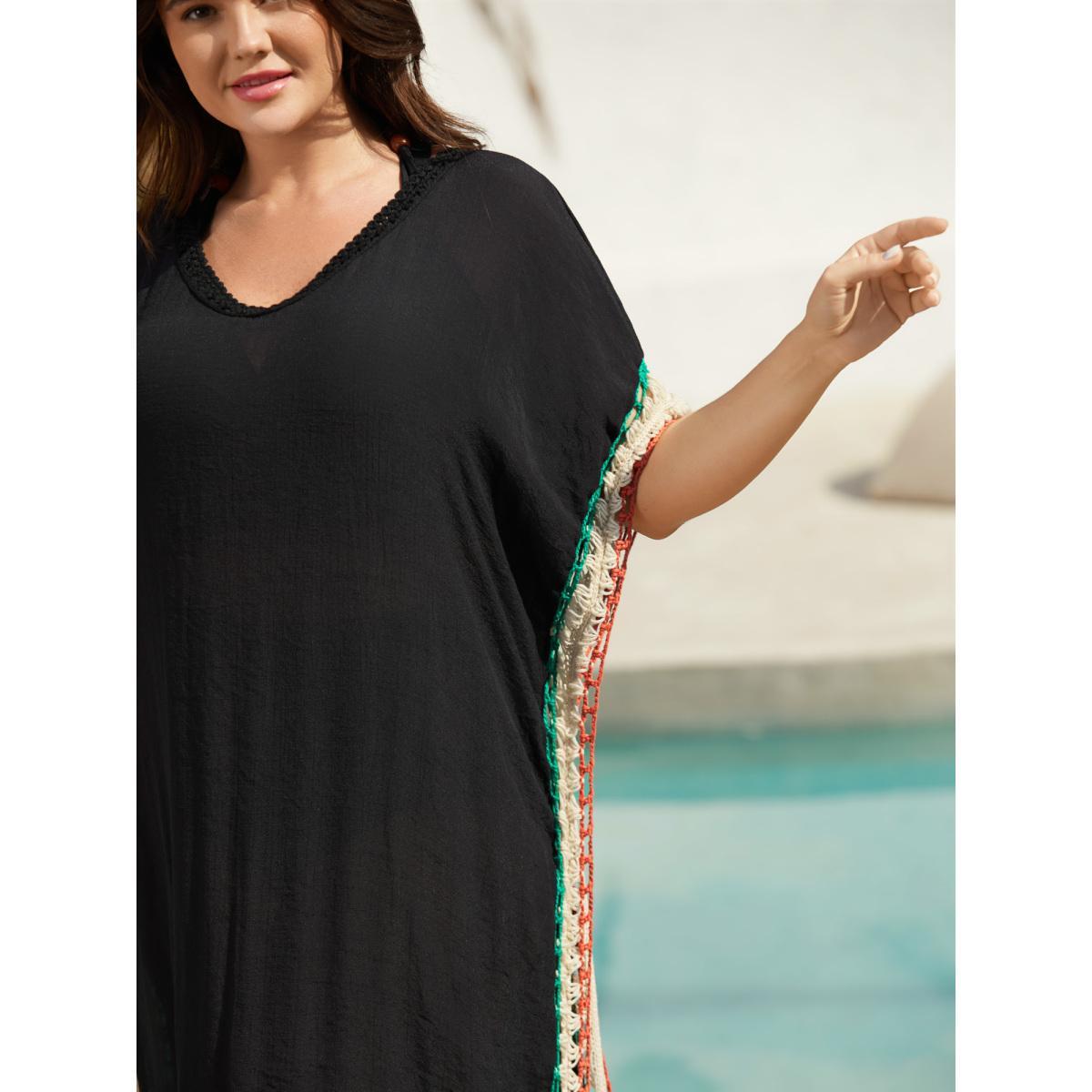 Plus Size Color Contrast Cut-Out Swim Cover-Up Women's Swimwear Black Beach Loose Contrast Curve Swim Cover Ups BloomChic 18-20/2X Product Image