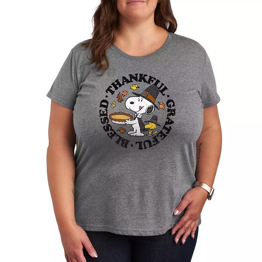 Womens Peanuts Snoopy & Woodstock Thankful Graphic Tee, Girls Grey Gray Product Image