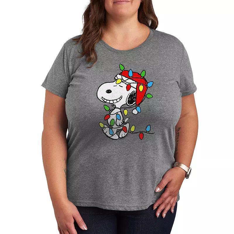 Plus Peanuts Snoopy Christmas Lights Graphic Tee, Womens Grey Gray Product Image