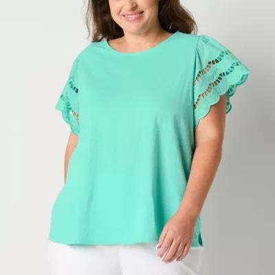 St. John's Bay Womens Plus Crew Neck Short Sleeve T-Shirt Product Image