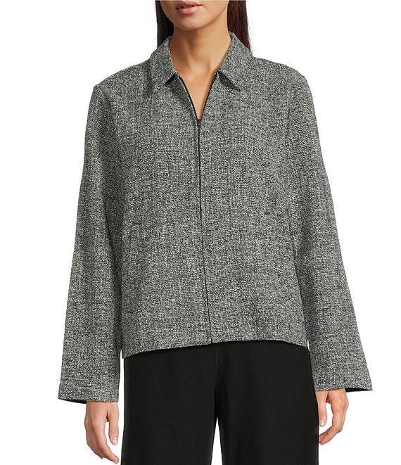 Eileen Fisher Organic Cotton Blend Tweed Point Collar Long Sleeve Jacket Product Image
