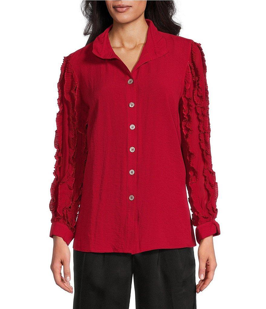 John Mark Woven Collared Ruffle Long Sleeve Button Down Top Product Image