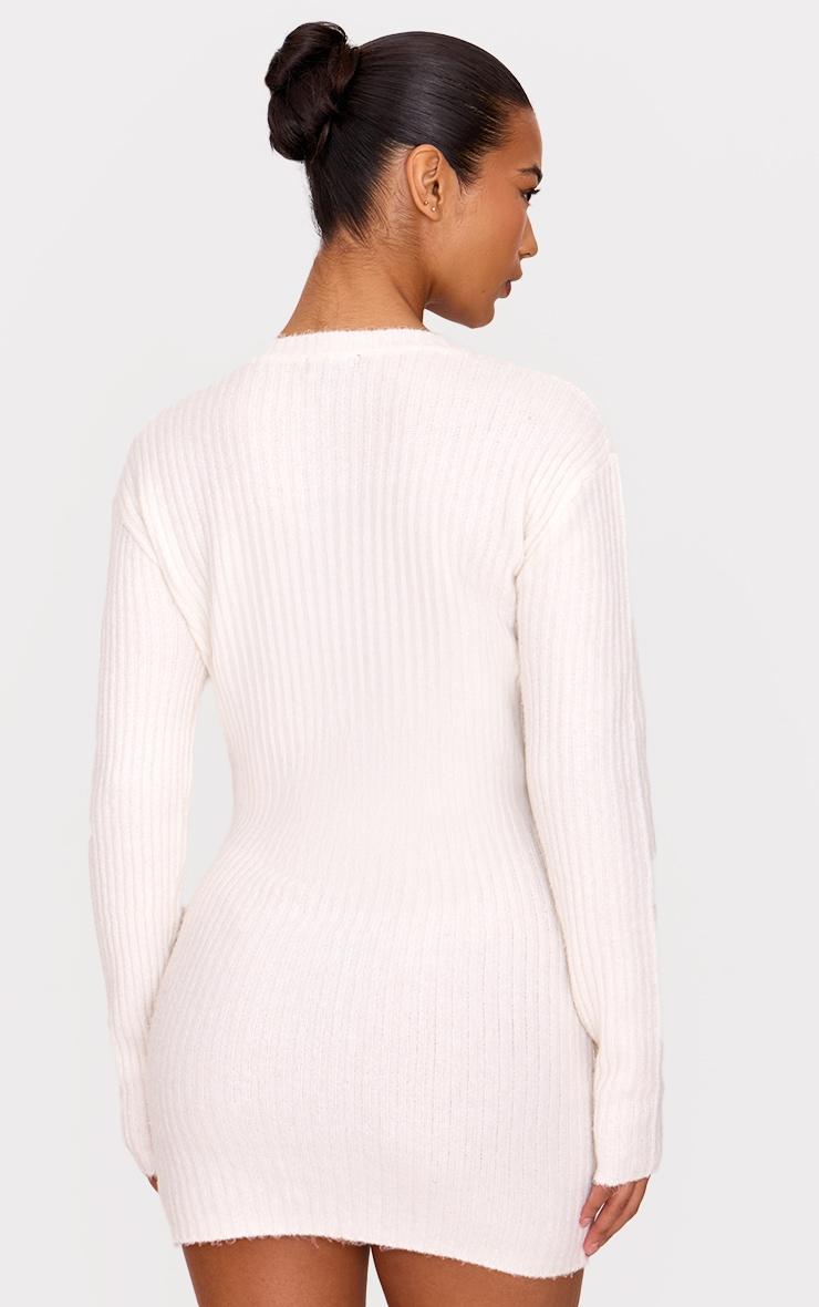 Cream Soft Textured Rib Knit Mini Dress Product Image