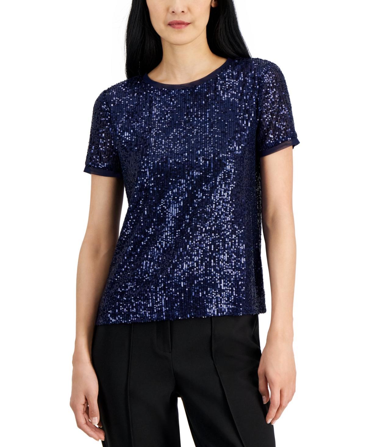 Anne Klein Womens Sequined T-Shirt Product Image