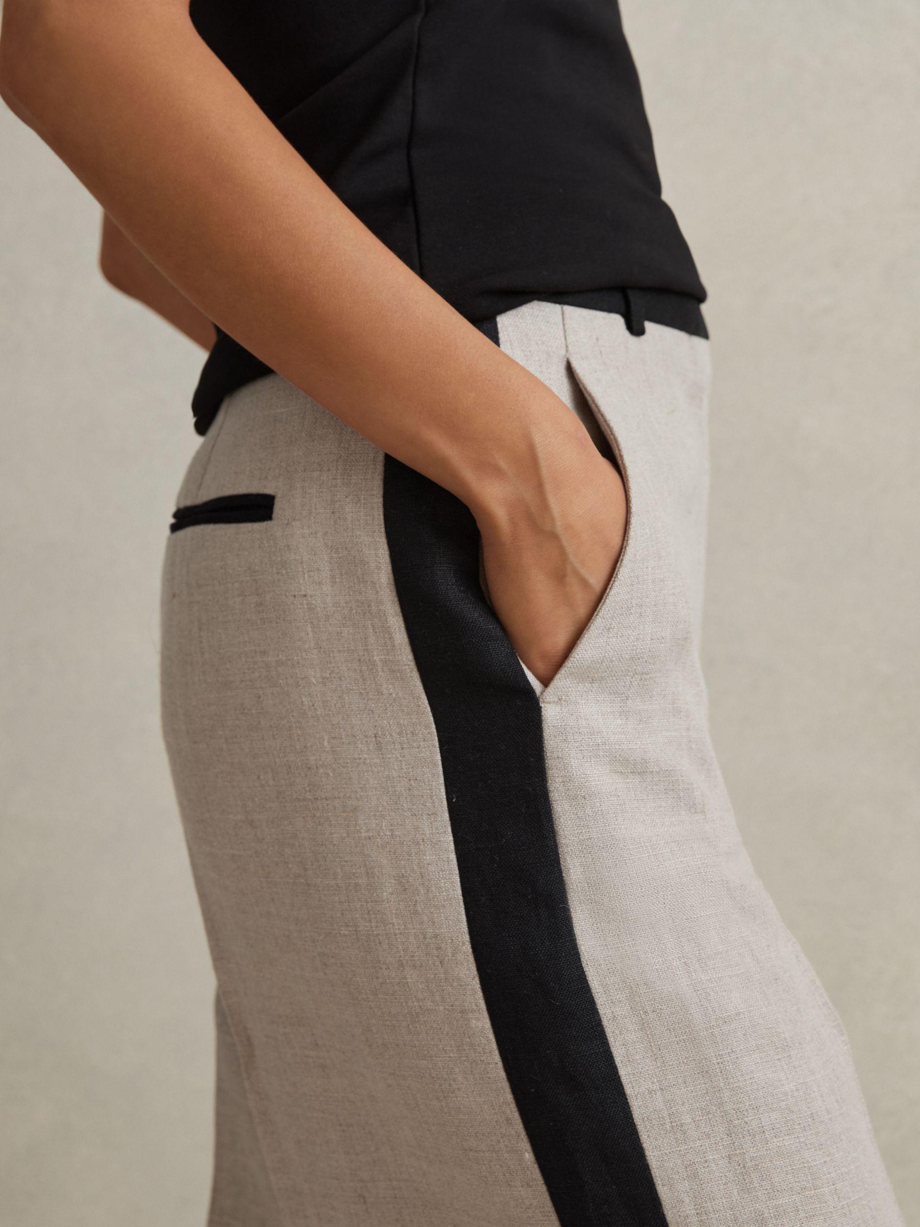 Petite Colourblock Linen Wide Leg Trousers in Neutral Product Image
