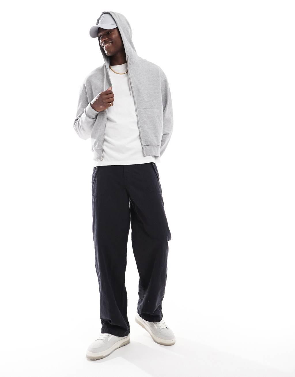 ASOS DESIGN essential boxy oversized zip up hoodie in heather gray Product Image