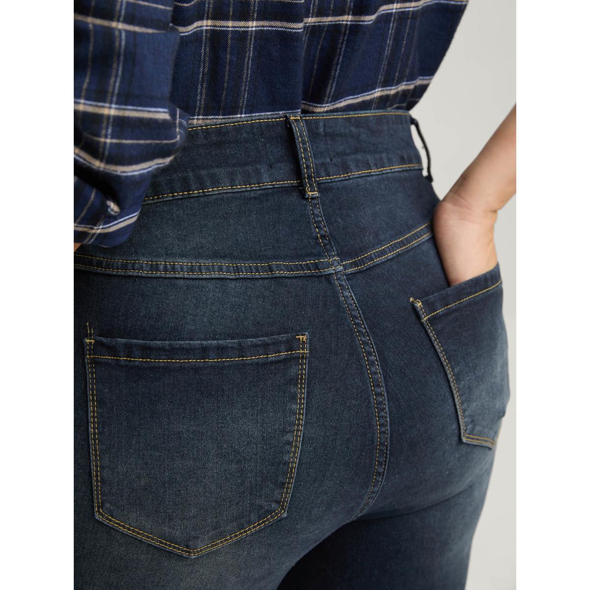 Plus Size Bootcut Very Stretchy Mid Rise Medium Wash Sculpt Waist Jeans Women Darkindigo Elegant Plain Non High stretch Slanted pocket Jeans BloomChic 20/2X Product Image