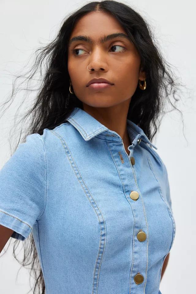 Urban Outfitters UO Monica Button-Up Short Sleeve Denim Mini Dress Womens at Urban Outfitters Product Image