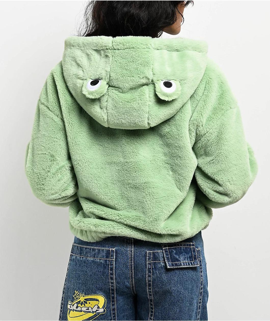 A.LAB Kendra Frog Green Sherpa Half Zip Hoodie Product Image