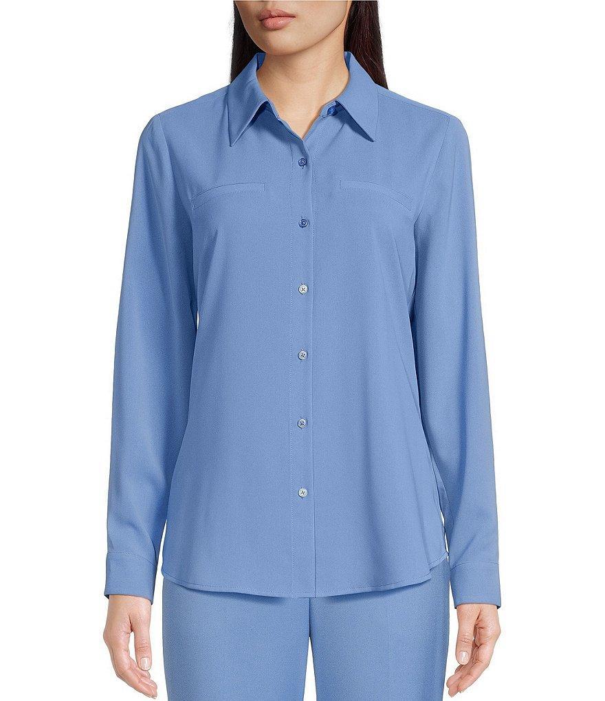 Alex Marie Piper Lightweight Soft Crepe de Chine Point Collar Long Sleeve Button Front Top Product Image