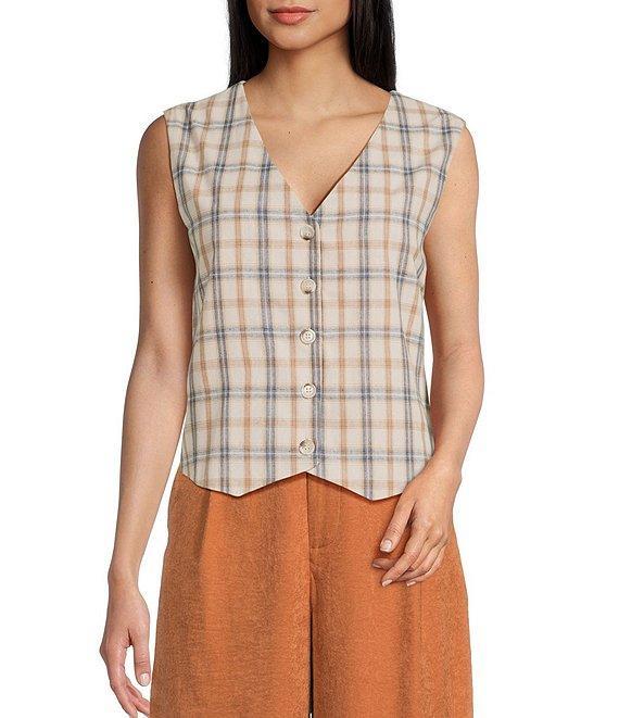Sadie & Sage Plaid Button Front Vest Product Image