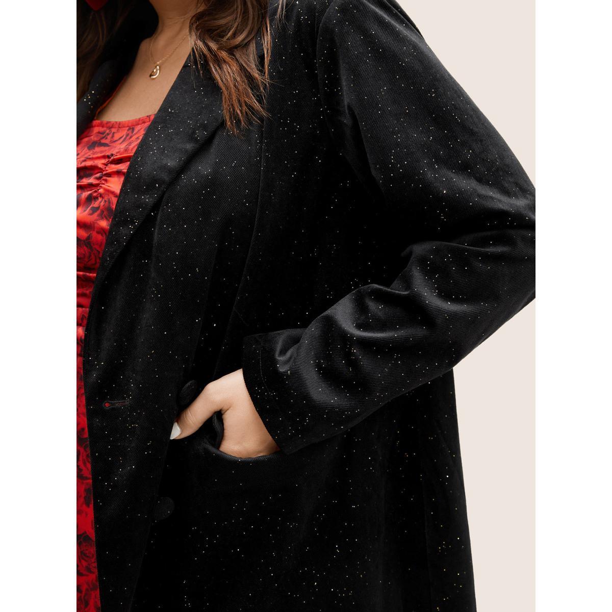 Plus Size Galaxy Glitter Pocket Suit Collar Blazer Black Women Party Plain Non Sleeve Long Sleeve Suit Collar 22-24/3X Open pocket with flap Cocktail Blazers BloomChic Product Image