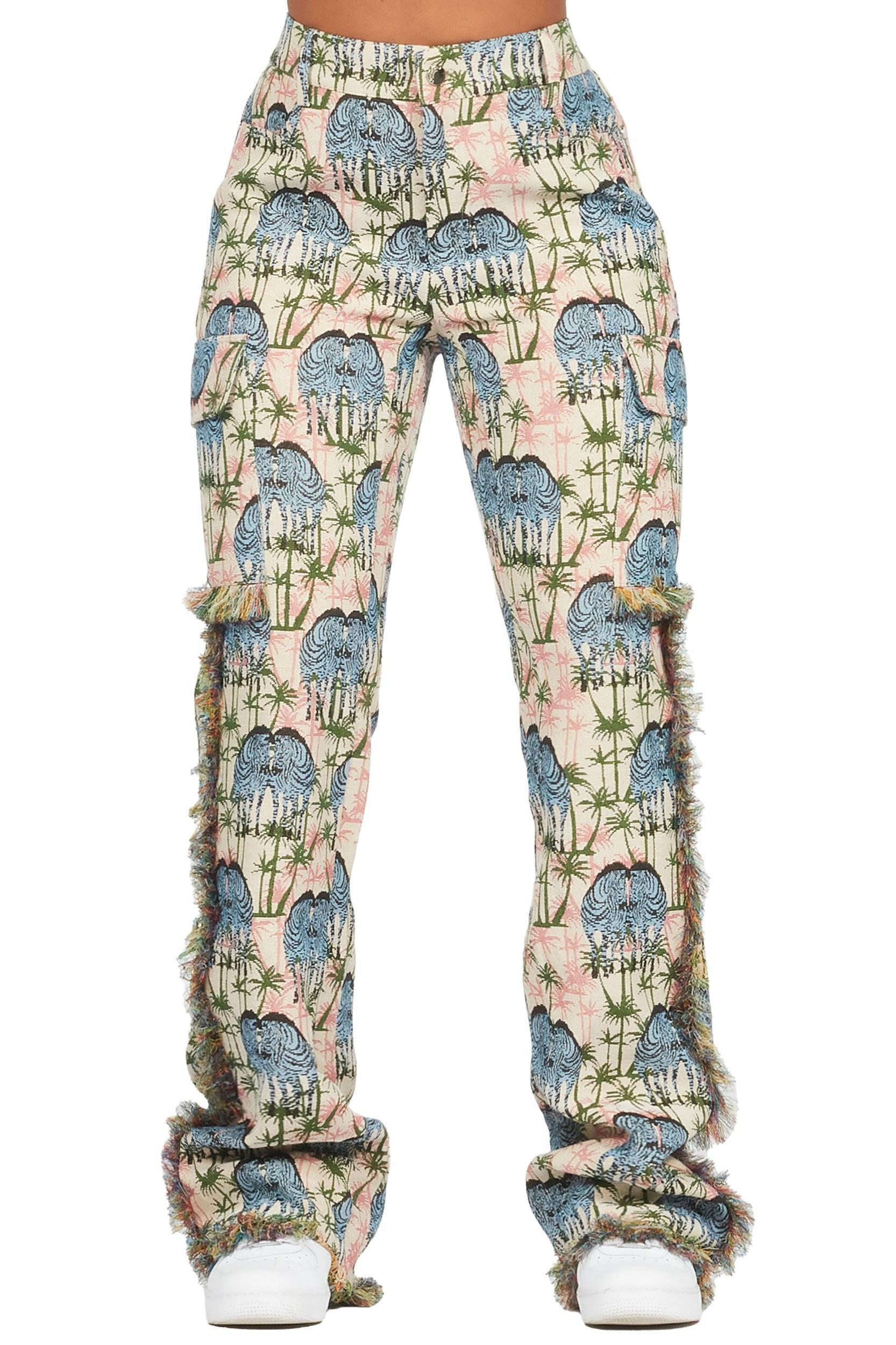 Zeontee Pink Animal Print Cargo Tapestry Stacked Pant Female Product Image