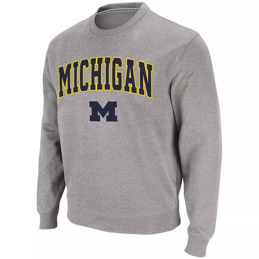 Mens Colosseum Heather Gray Michigan Wolverines Arch & Logo Crew Neck Sweatshirt Product Image