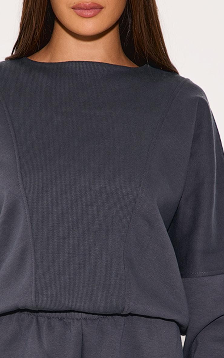 Charcoal Oversized Ribbed Panel Sweatshirt Product Image