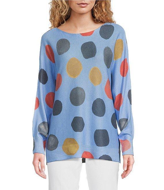 Ali Miles Colorful Dot Mesh Knit Scoop Neck Long Dolman Sleeve Popover Tunic Product Image