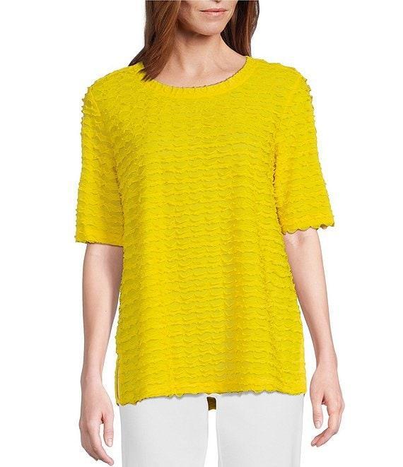 Multiples Petite Size Scoop Neck Elbow Sleeve Wave Knit Fitted Top Product Image