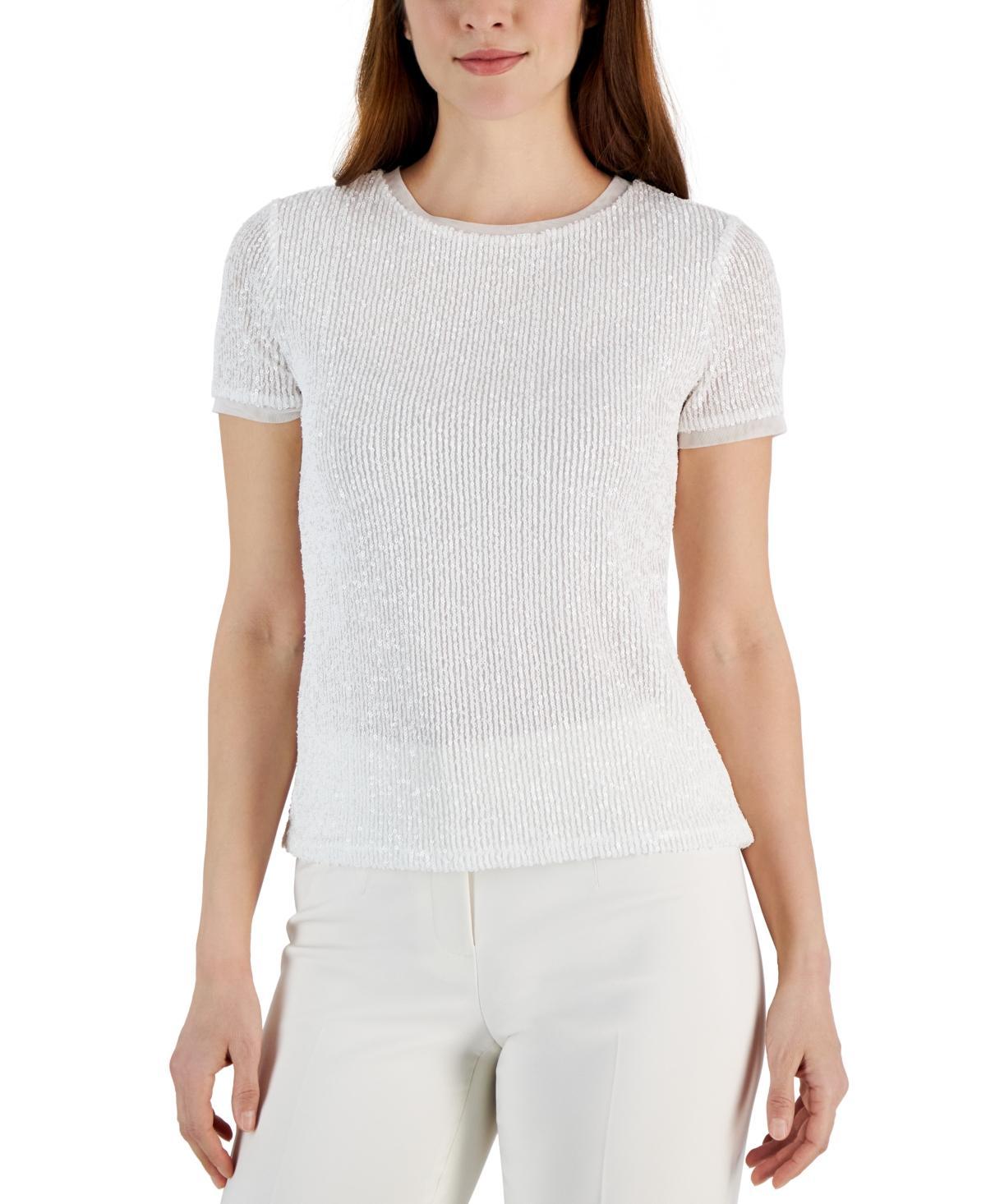Anne Klein Womens Sequined T-Shirt Product Image