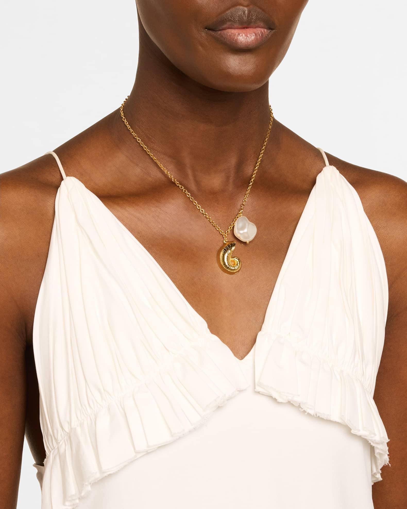 Chain Necklace with Seashell Pendant and 18mm Baroque Pearl Product Image