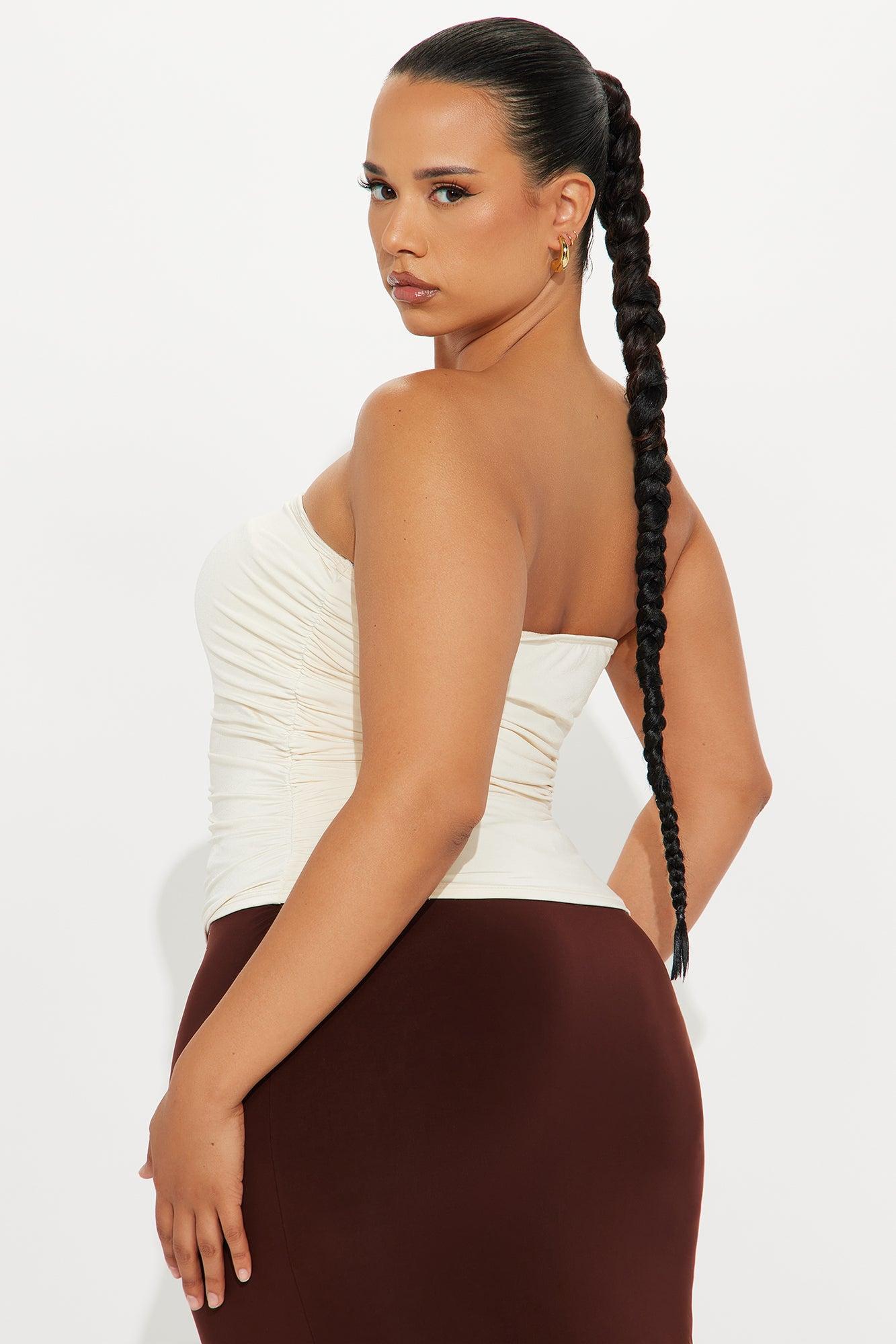 Sunset Hue Ruched Tube Top - Cream Product Image