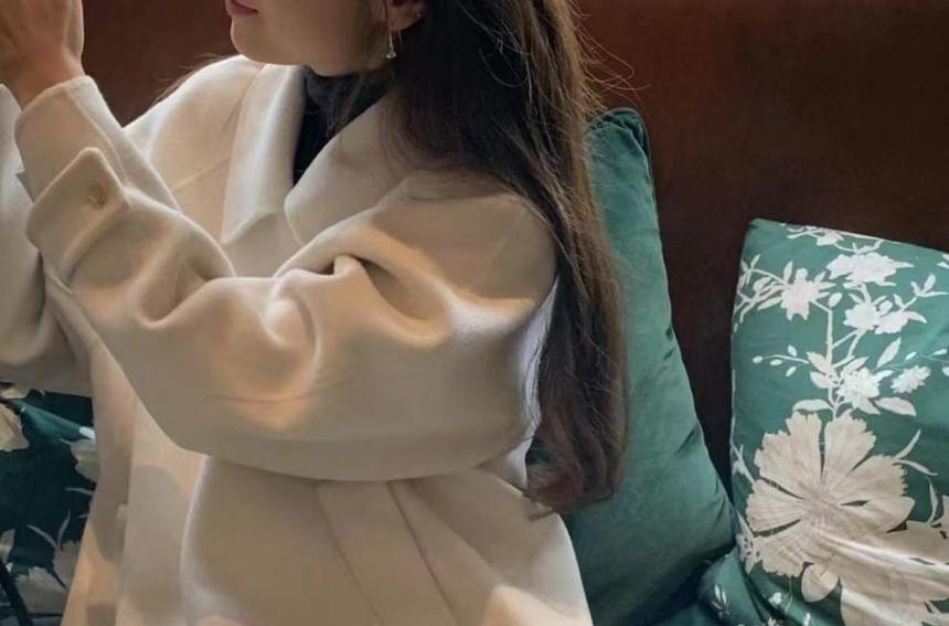 Collared Button-Up Plain Long Coat Product Image