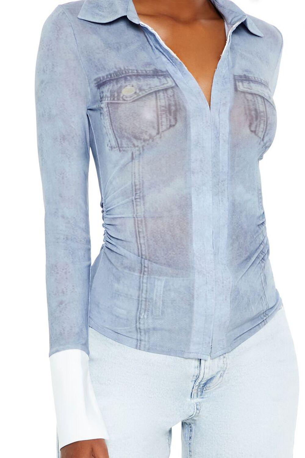 Mesh Mineral Wash Ruched Shirt | Forever 21 Product Image