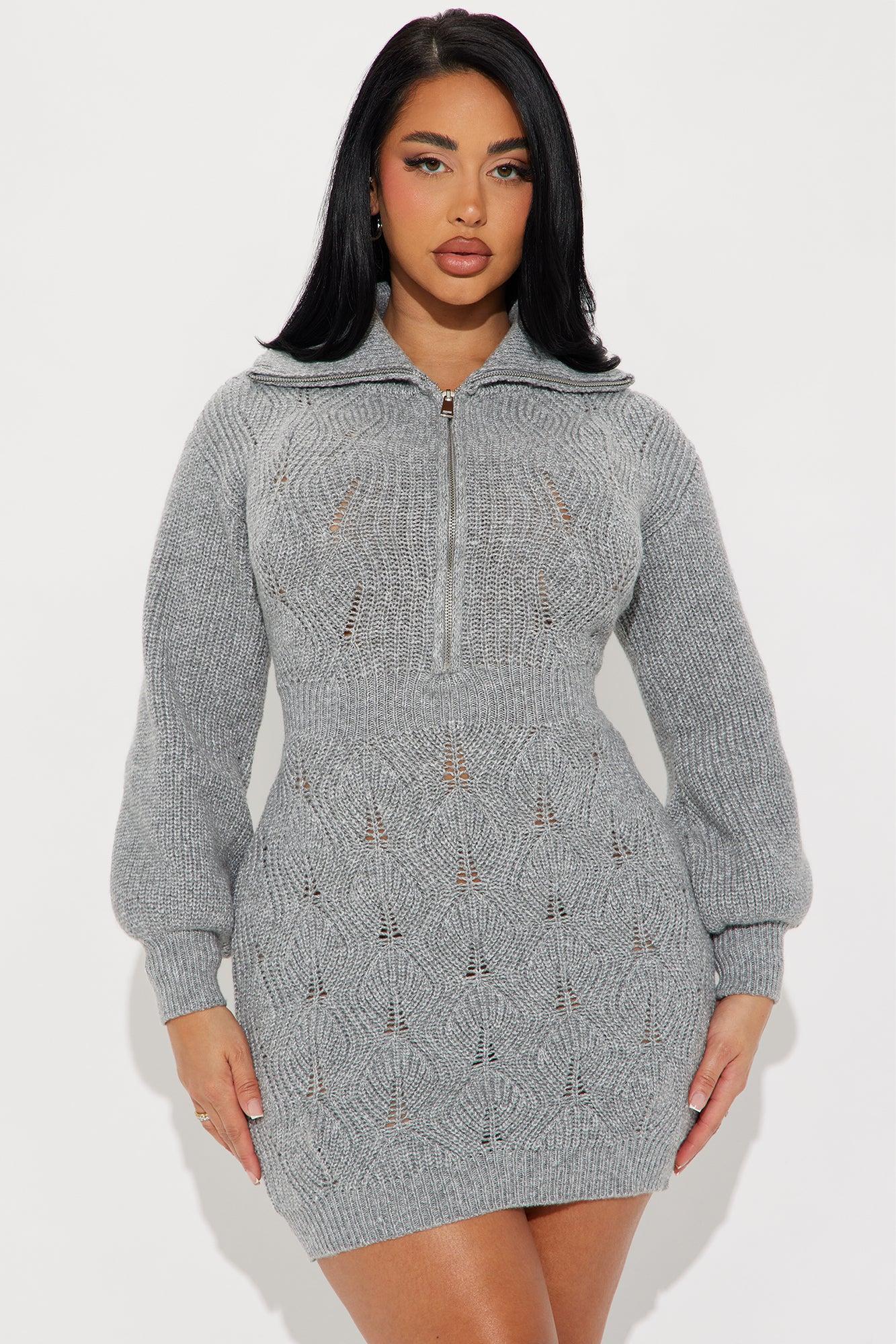 Lyla Sweater Mini Dress - Grey Product Image