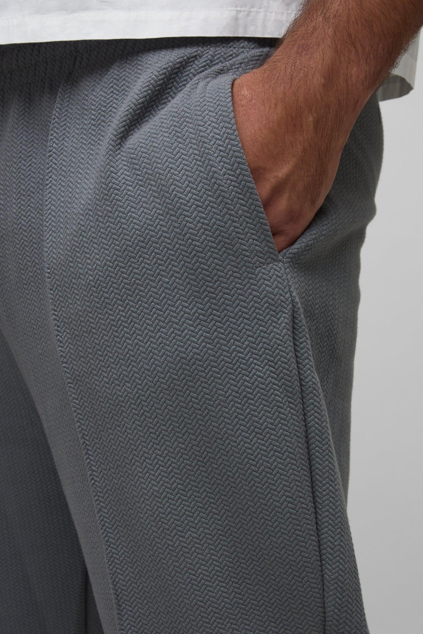 Plus Jacquard Regular Pin Tuck Joggers | boohooMAN USA Product Image