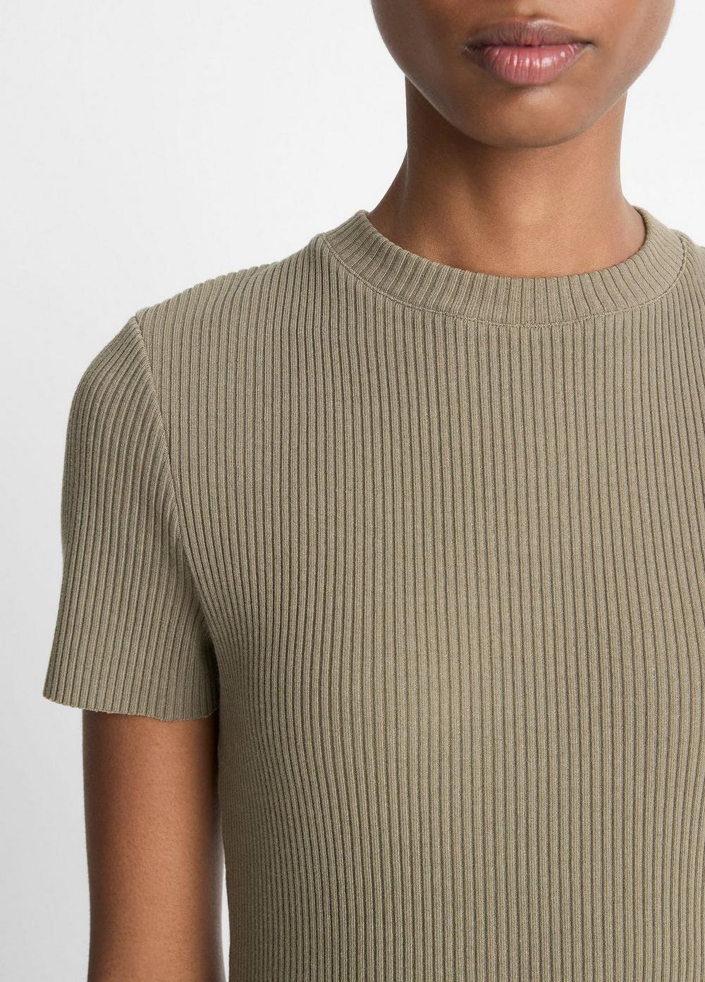 Womens Ribbed Cotton-Blend Crew Neck Dress, Off White, Size S Vince Product Image