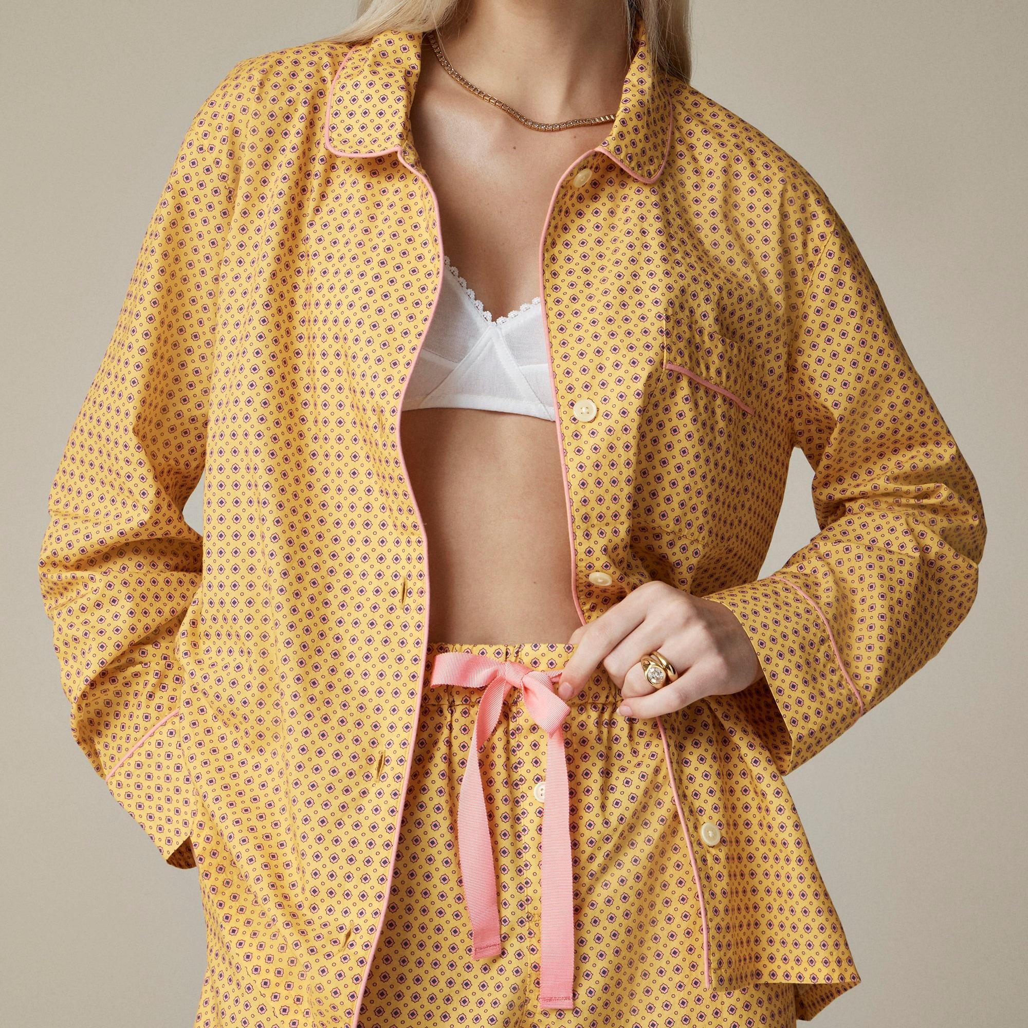 Cotton poplin pajama pant set in dot Product Image