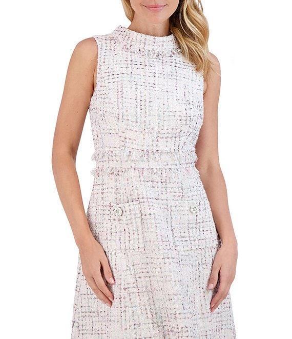 Eliza J Boucle Mock Neck Sleeveless Fringe Detail A-Line Mini Dress Product Image