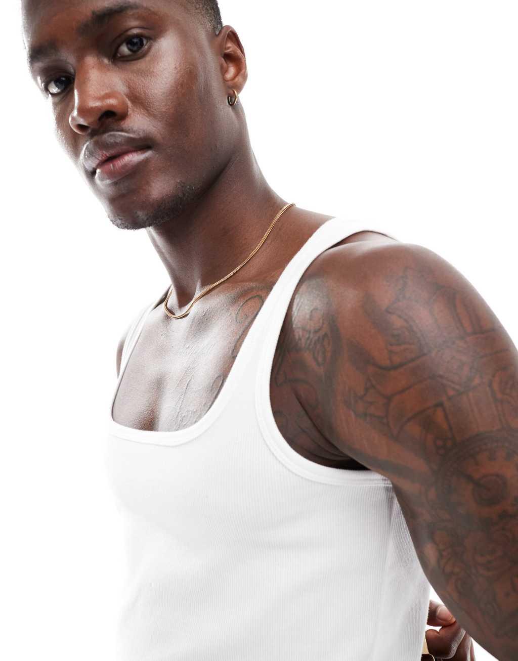 ASOS DESIGN muscle fit rib tank top with square neck in white Product Image