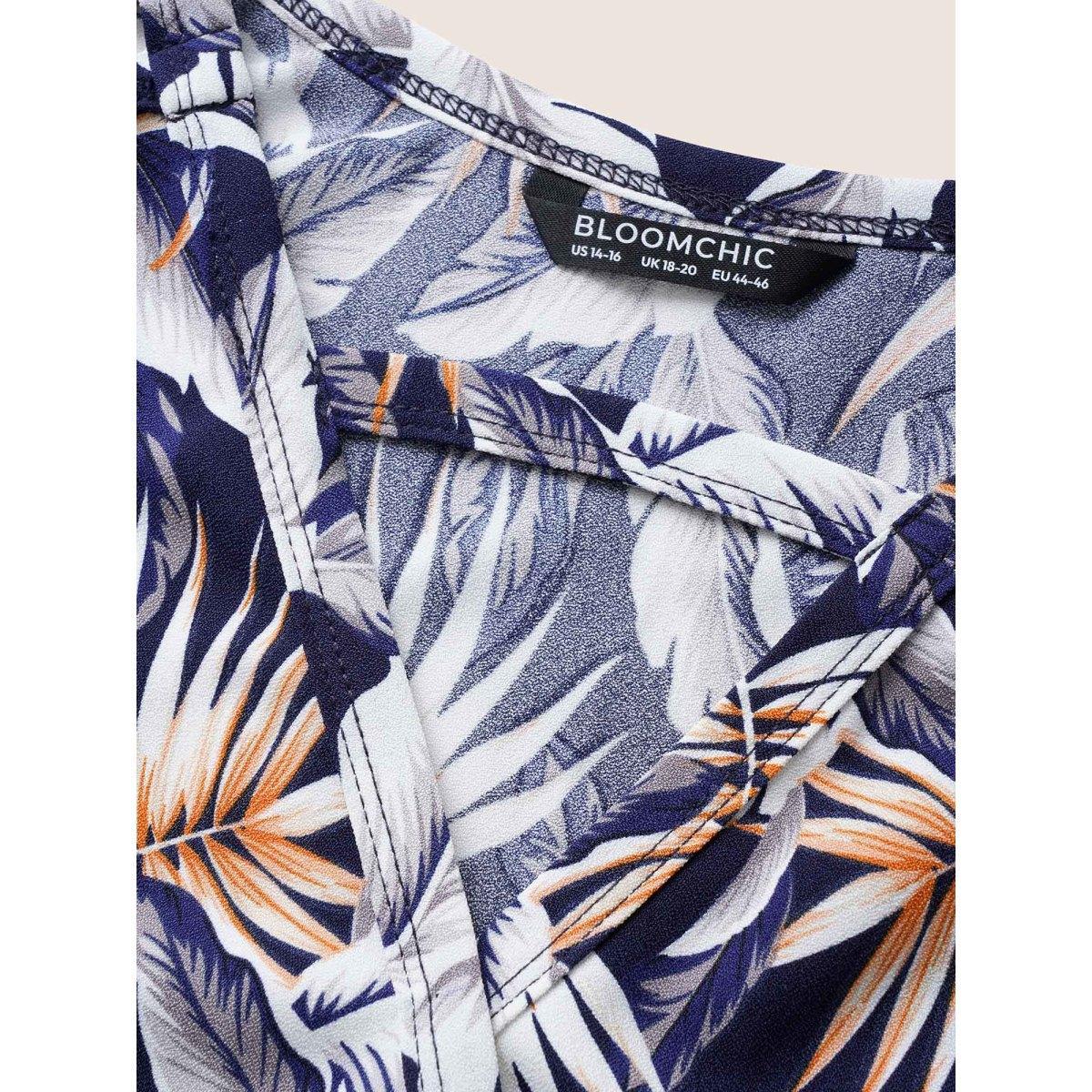 Plus Size Tropical Print Wrap Cut Out Cami Top Women Indigo Resort Overlapping Notched collar Vacation Tank Tops Camis BloomChic 18-20/2X Product Image
