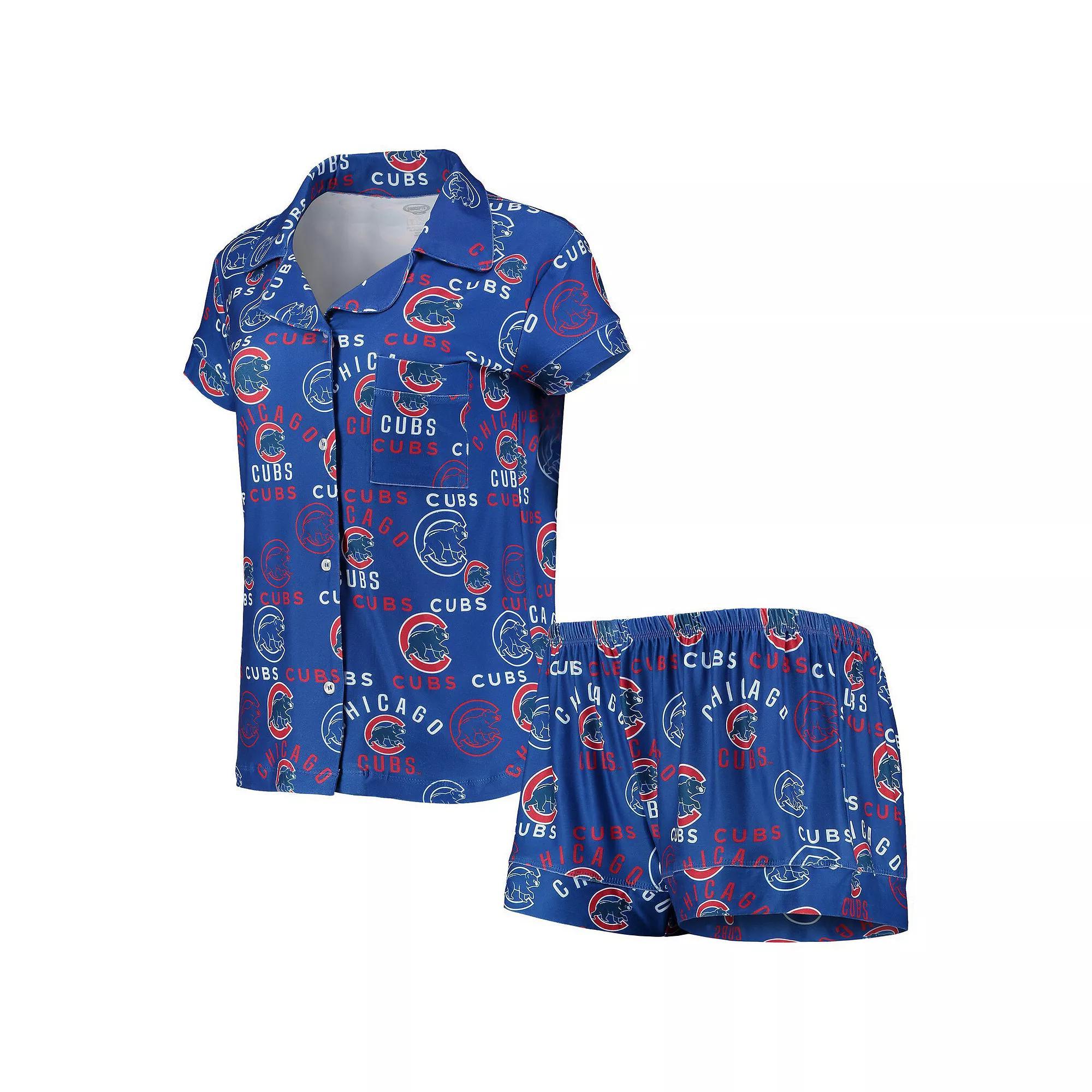 Women's Concepts Sport Royal Chicago Cubs Flagship Allover Print Top & Shorts Sleep Set, Size: Large, Blue Product Image