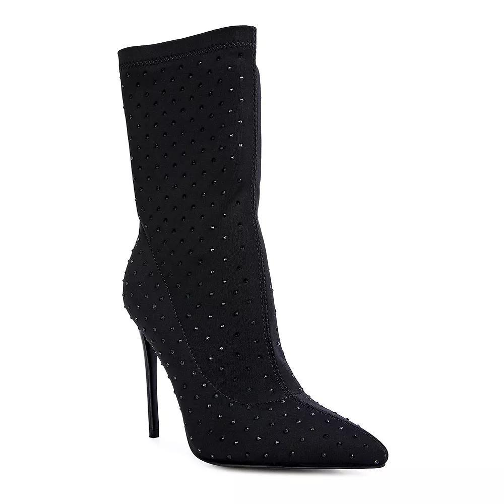 London Rag Cheugy Women's Rhinestone High Heel Ankle Boots, Size: 7, Black Product Image