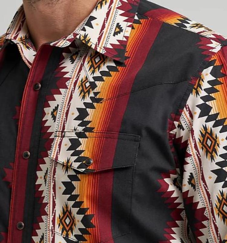 Wrangler Checotah® Men's L/S Black Fire Aztec Snap Shirt Product Image