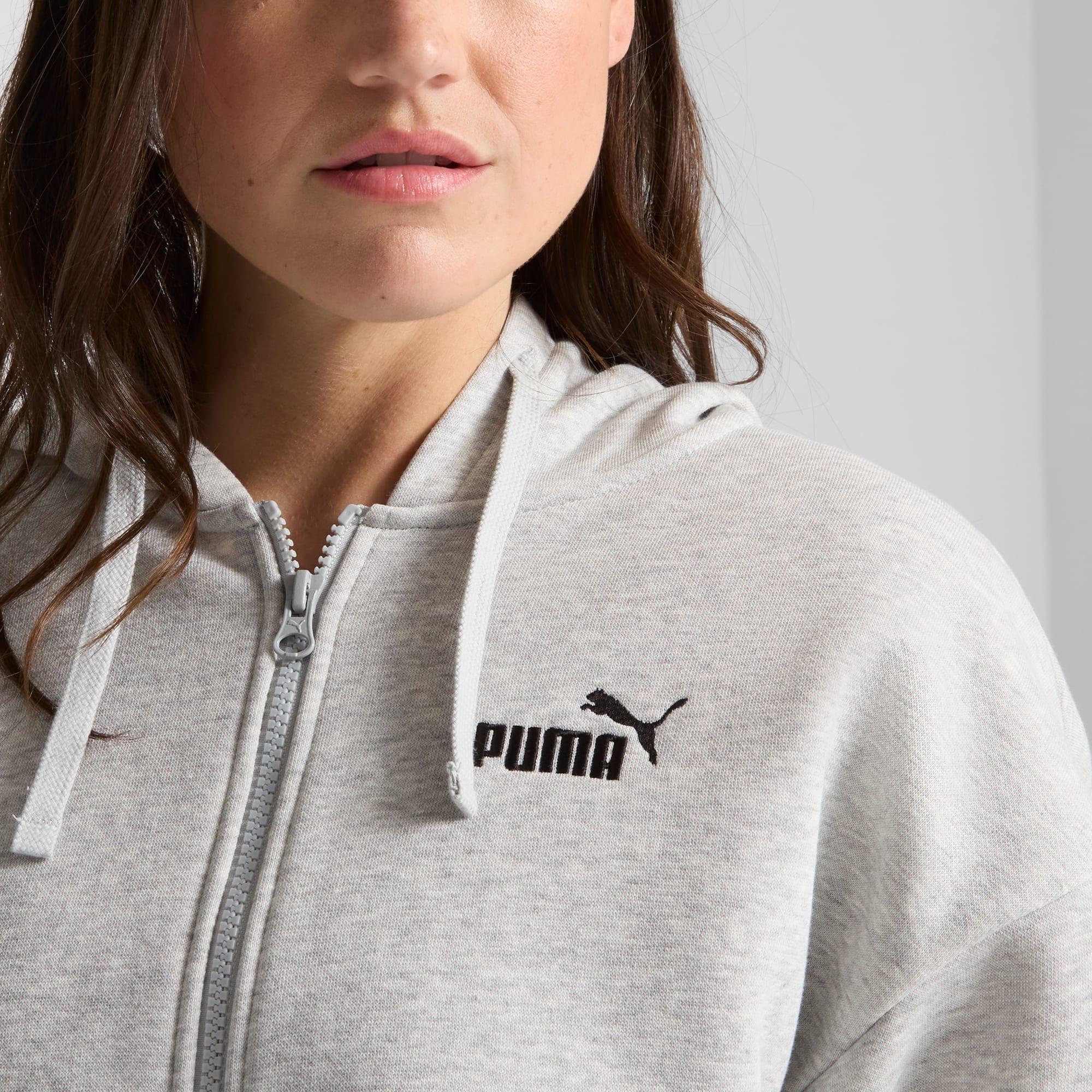 PUMA Essentials Small No. 1 Logo Fleece Womens Comfort Full-Zip Hoodie in Grey Product Image