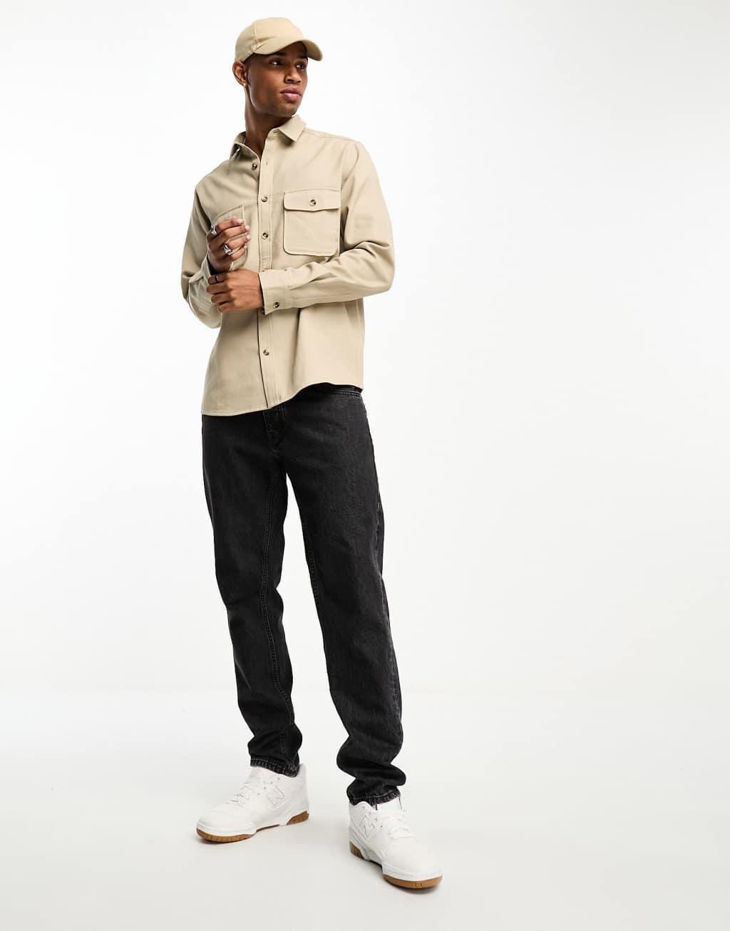 ASOS DESIGN cotton overshirt in stone  Product Image