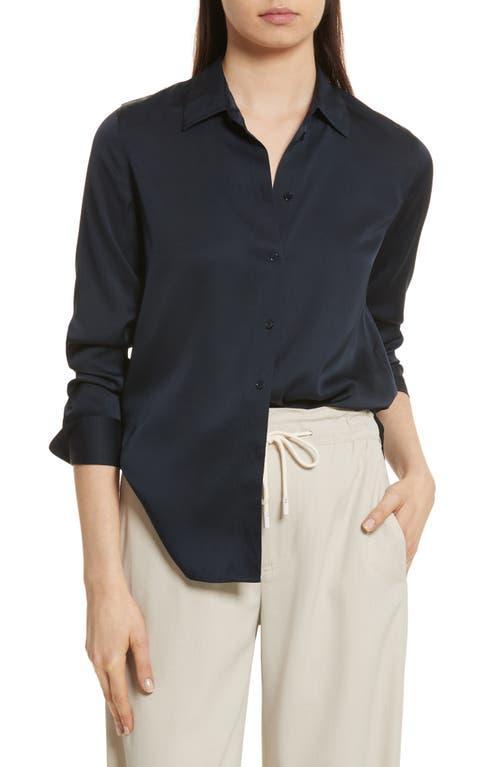 Slim-Fit Long-Sleeve Stretch-Silk Blouse Product Image