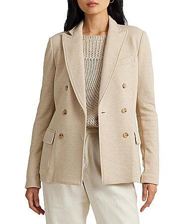 Lauren Ralph Lauren Double-Breasted French Terry Blazer (Explorer Sand) Women's Clothing Product Image