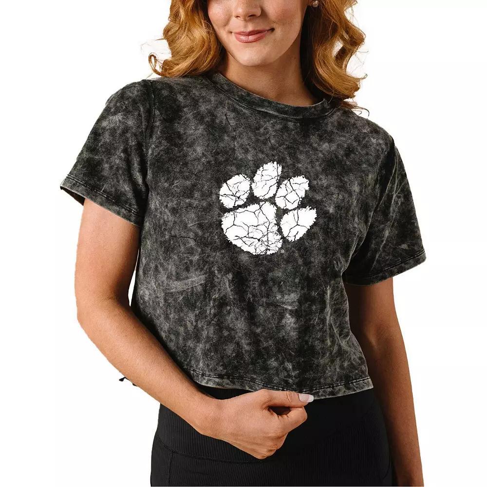 Women's Black Clemson Tigers Vintage Wash Milky Silk Cropped T-Shirt, Size: Medium Product Image