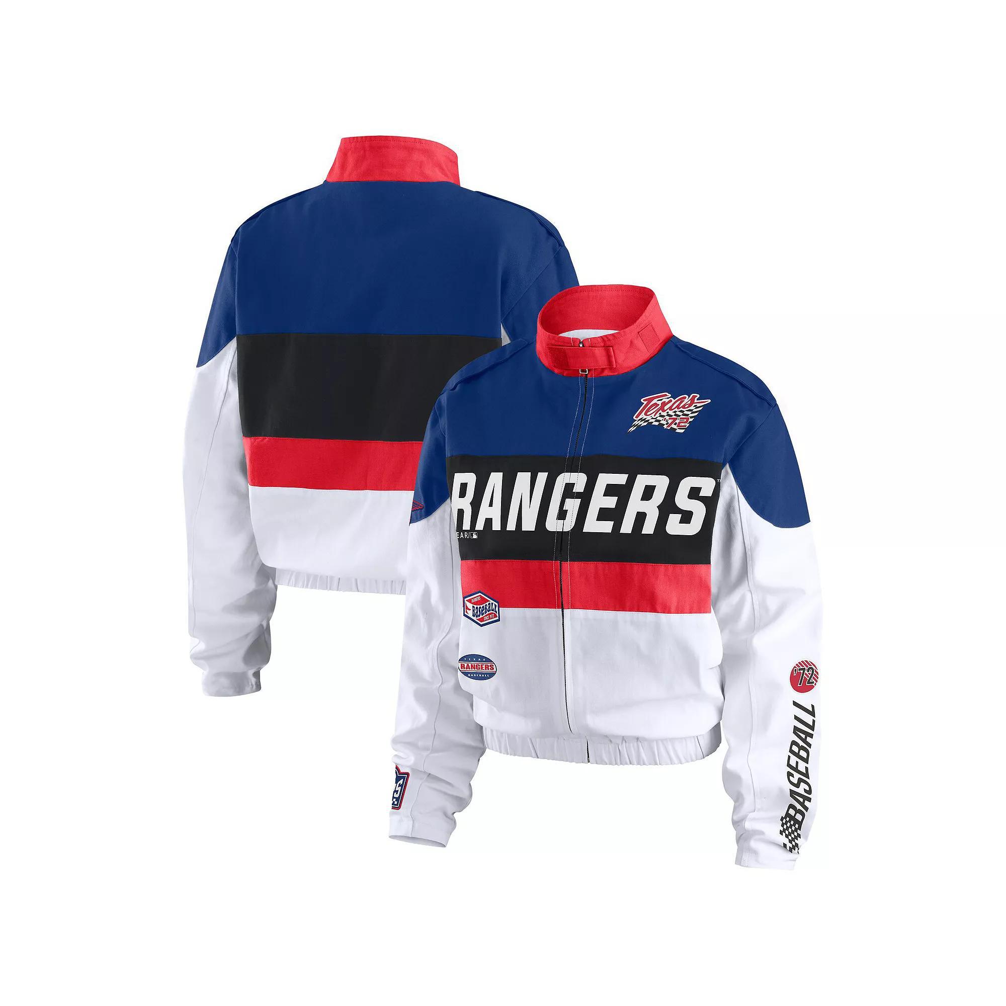 Women's WEAR by Erin Andrews  Navy/White Texas Rangers Racing Full-Zip Jacket, Size: XXL, Blue Product Image