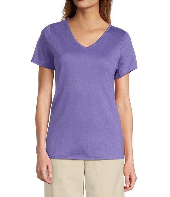 L.L.Bean Pima Cotton V-Neck Short Sleeve Tee Shirt Product Image