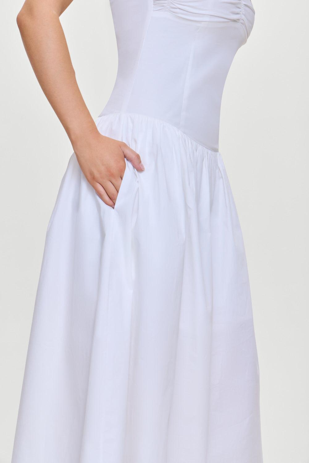 Horizon Strapless Collared Midi Dress - White Product Image