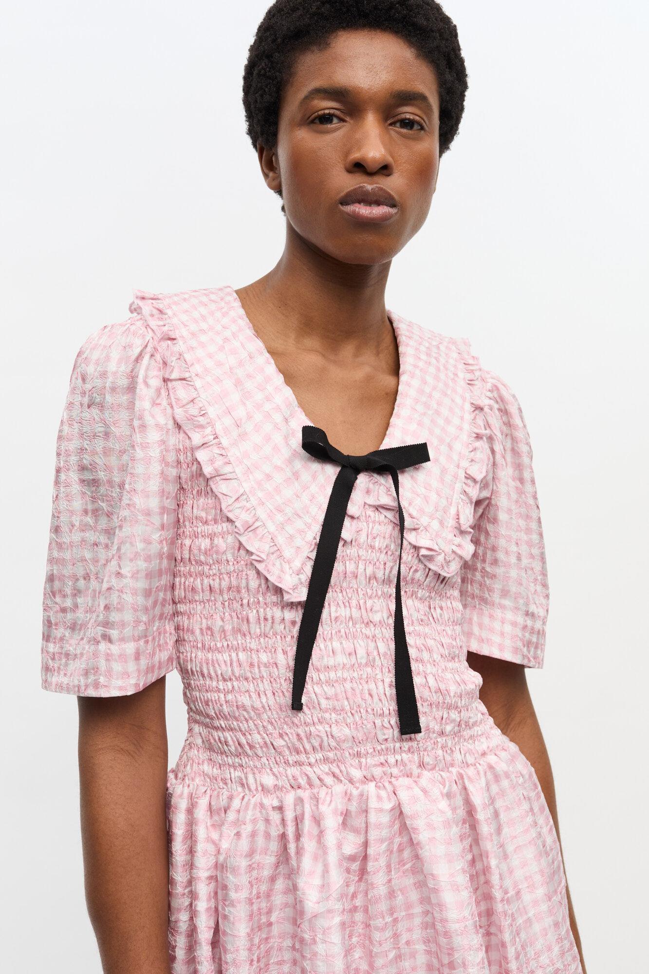 Pink Check Smock Dress Product Image